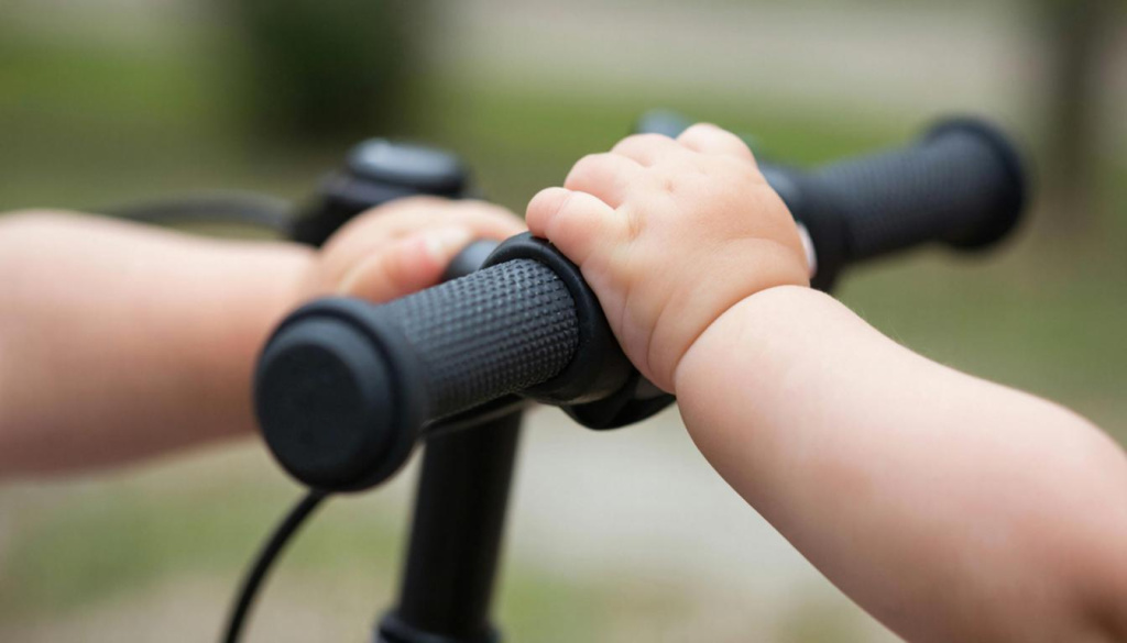 Ребёнок держит ручку велосипеда